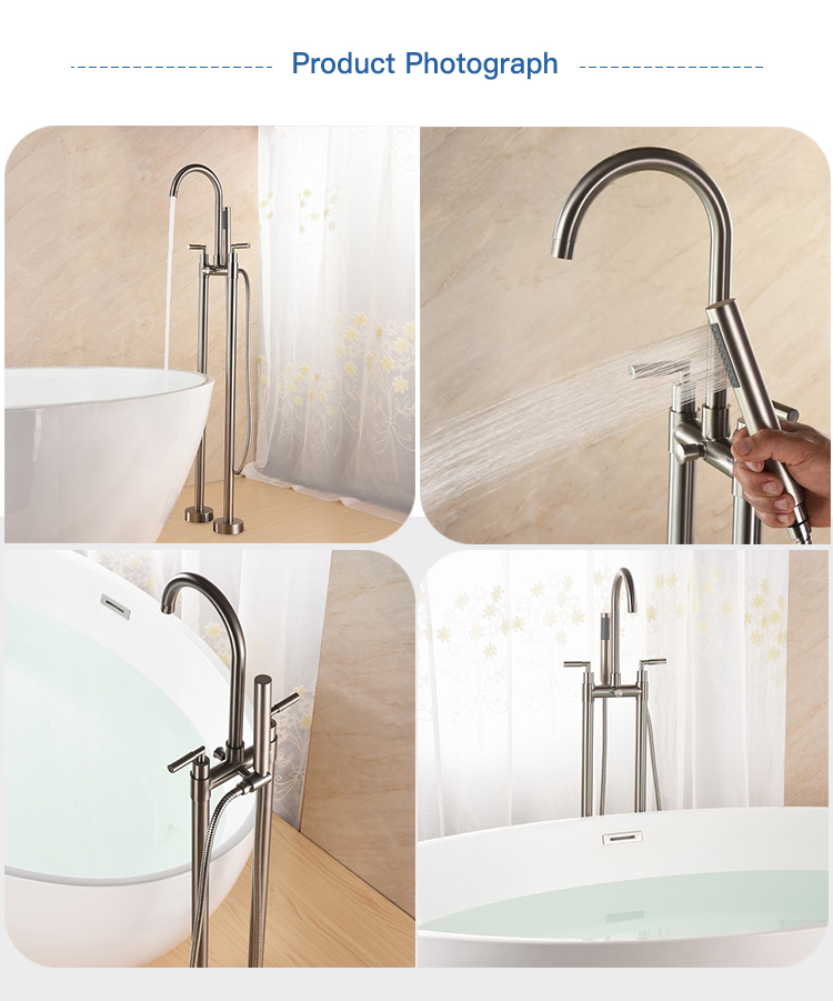 Double Handle Floor Standing Bathtub Bath Tub Faucet Freestanding Mixer Tap With Legs