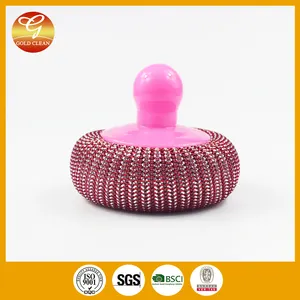 Kitchen Mesh Scrubbers With Handle Easy Grip Pot Round Dish Wash Scrubbers Mesh Scouring Pads Mesh Scourer For Tough Cleaning