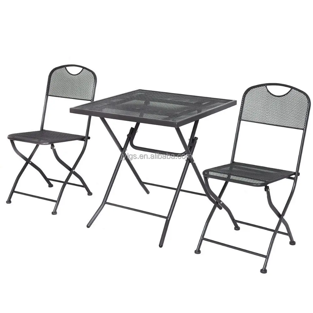 Günstige 3-teilige Terrasse Quadratischen Tisch Set Metall Mesh Faltung Bistro Möbel Set