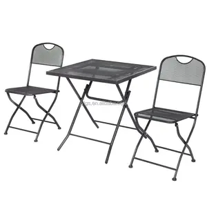 Cheap 3-Piece Outdoor Patio Square Table Set Metal Mesh Folding Bistro Furniture Set