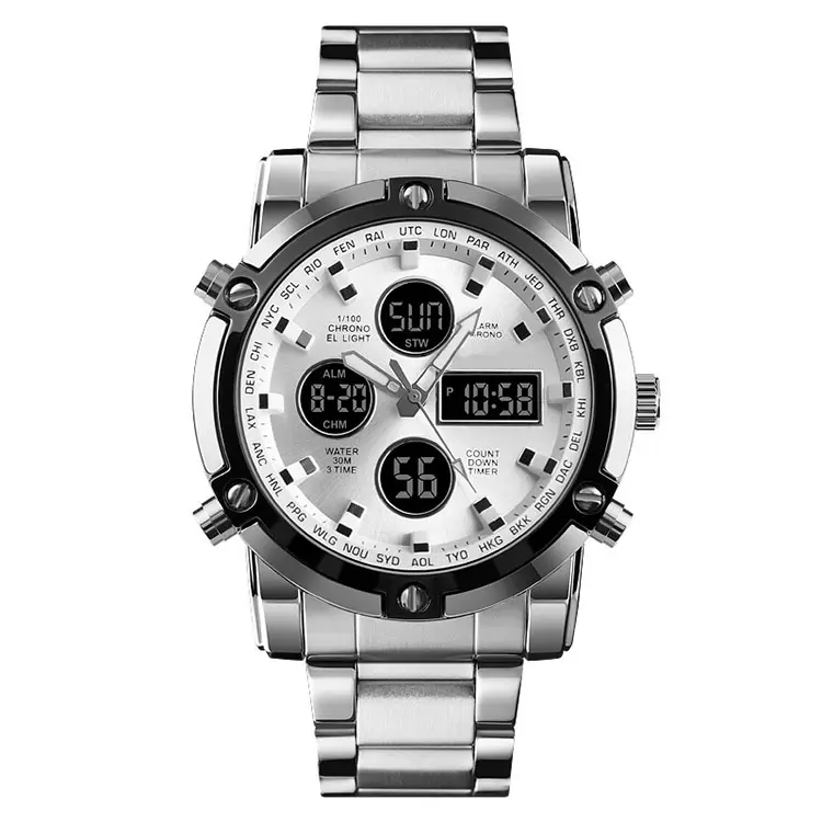2019 New Arrival Mens Multi Function Watch Luxury Stainless Steel Digital Luminous mens luxury watch