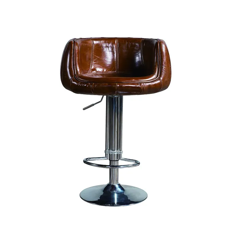 Tabouret de bar vintage pivotant en cuir véritable et acier inoxydable, chaise haute vintage pivotante, pour table de comptoir,