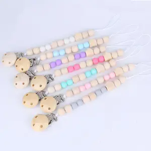 Baby pacifier clip chain wooden holder chupetas soother pacifier clips leash strap nipple holder for infant feeding
