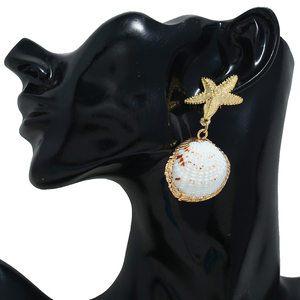 Gioielli alla Moda, <span class=keywords><strong>Orecchini</strong></span> con Pendente a Forma di Stella Marina in Oro e Conchiglia Naturale Bianca <span class=keywords><strong>per</strong></span> Donne - Product Image 3