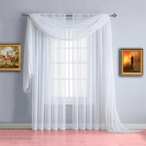 Cortina transparente blanca elegante de estilo europeo, diseño Simple, hecha de tela de gasa con bufanda Extra larga para ventana, gran oferta