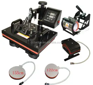 Combo 5 in 1 heat press machine for T-shirt + 11oz mug + 7.5"plate + Cap + 10"plate + Cap