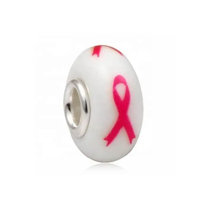 유럽 팔찌를 위한 분홍색 리본 유방암 생존자 인식 순은 유리제 구슬 매력