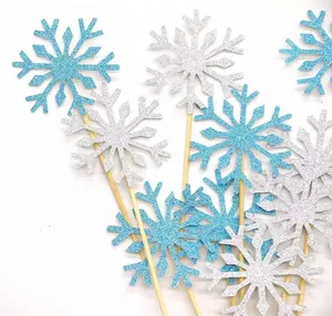 Winter Wonderland Decoraties Wedding Cake Decorating Frozen Cupcake Toppers Tandenstokers Sliver Blauwe Sneeuw