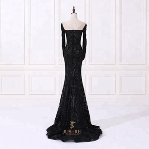 Negro de lujo pesado <span class=keywords><strong>trabajo</strong></span> hecho a mano con cuentas de encaje de manga larga vestidos de noche vestido de fiesta - Product Image 3
