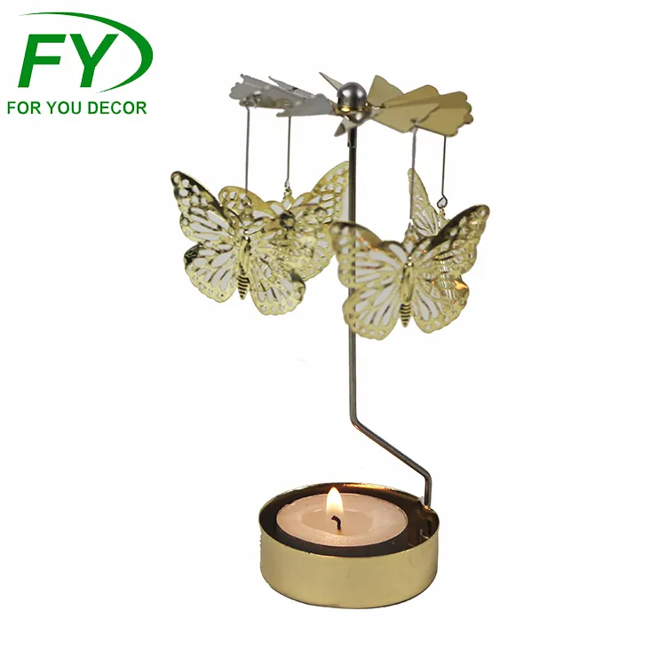 China Fornecedor Reutilizável Metal Artesanato Arte Natal Presentes Candle Stand Rotating Candlestick Holder