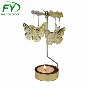 China Supplier Reusable Metal Crafts Art Christmas Gifts Candle Stand Rotating Candlestick Holder