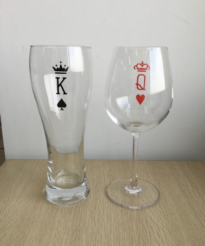 Mr Beard Mrs Lip beer glass and wine glass,Wedding couple glasses.