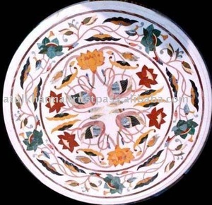 Plateaux de table à manger personnalisés en marbre blanc pur fait main, forme ronde, décoratifs, incrustés, au meilleur prix - Product Image 1
