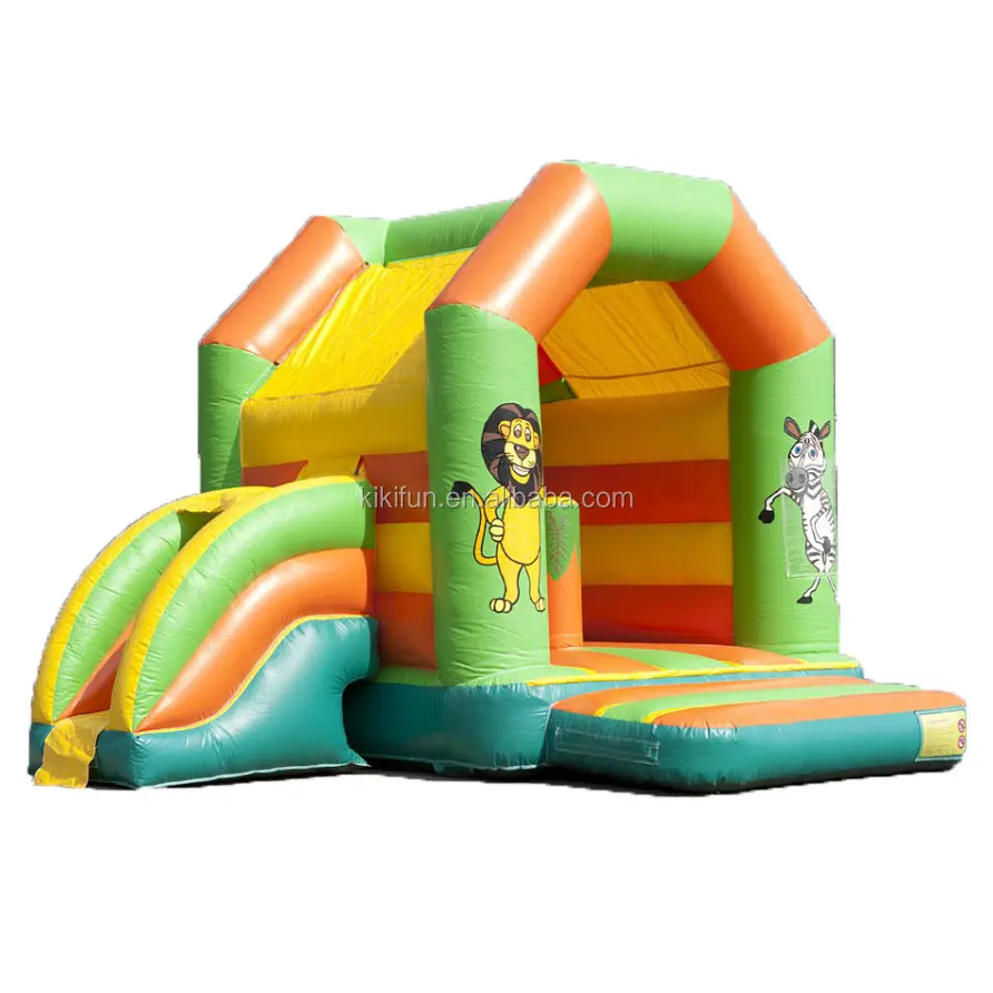 Animal theme cute lion and zebra kids inflatable bouncy castle bounce house bouncer with mini slide