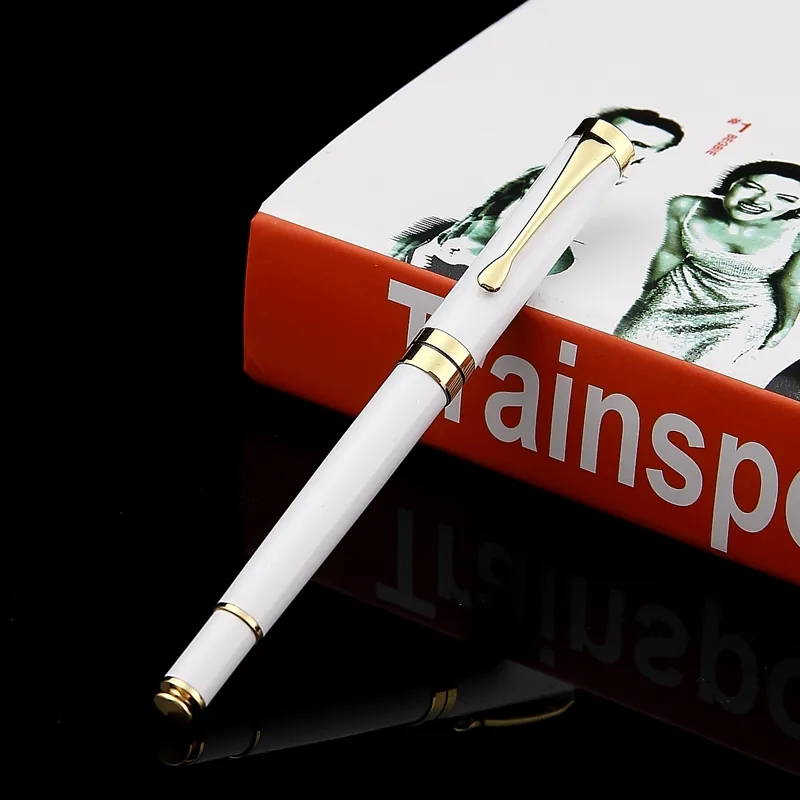 2013 Top luxueux et délicat stylo à rouleau en métal blanc, logo personnel, stylo à pointe de rouleau publicitaire