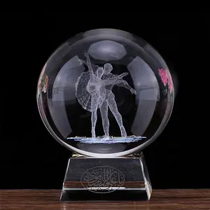 Personalized custom 3D laser etched image crystal glass sphere k9 transparent photography crystal ball with base gift