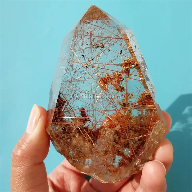 Rare Natural Copper Hair Rutilated Quartz Crystal Point Healing Raw Rutile Quartz Wands For Decoration