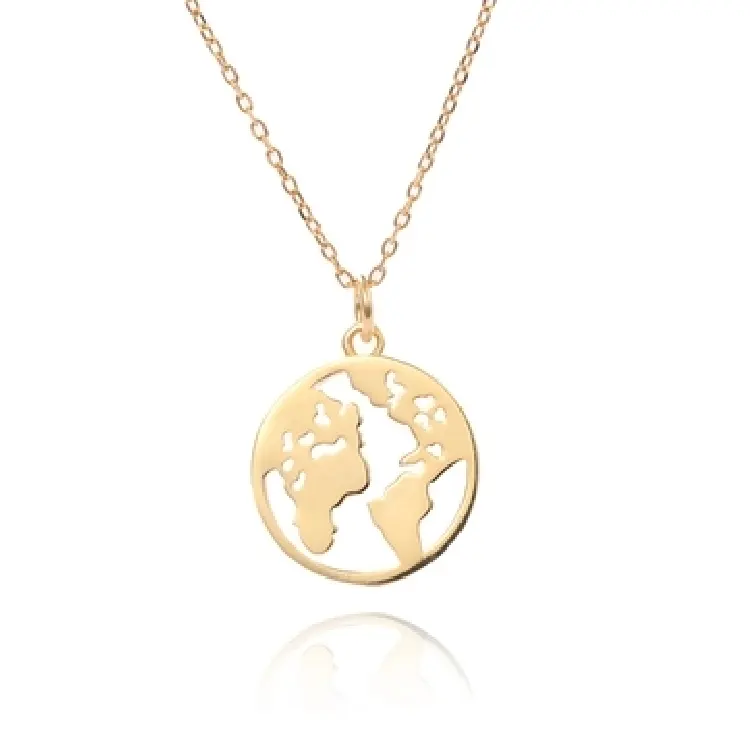 Trendy 925 gümüş dünya haritası kolye altın kaplama küresel toprak Charm kolye kolye