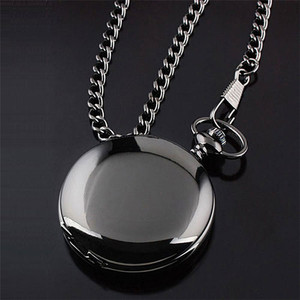 <span class=keywords><strong>Montre</strong></span> de poche en acier inoxydable pour hommes, rétro, noir, argent, lisse, Steampunk, Quartz, figurine, <span class=keywords><strong>pendentif</strong></span>, chaîne de 30CM, nouvelle collection - Product Image 2