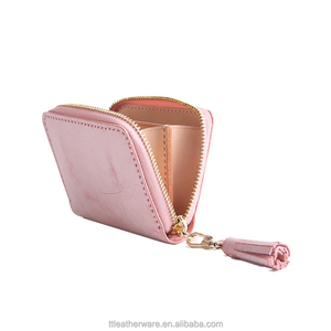 Cute Women Pink ICED Wax Cow Leather <b>Wallet</b> with Tassel - Product Image 3