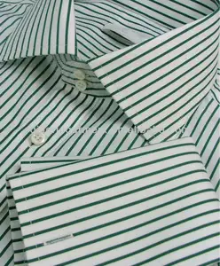 Camisa listrada verde para homens, camisa com gola dupla botão e mangas duplas