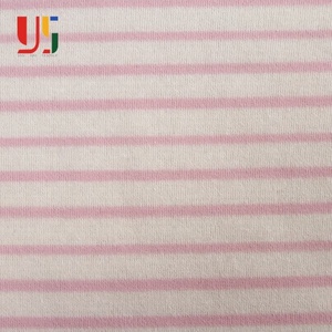 Baumwolle weiß und rosa Spandex Heidekraut Französisch Frottee Baby Poly gestreiften Fleece Stoff - Product Image 2