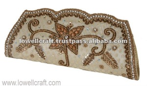 Lowellcraft L-5 Beaded Satin <b>Clutch</b> Evening Bag with Floral Embroidery and Sparkling Rhinestones for Party Use - Product Image 2