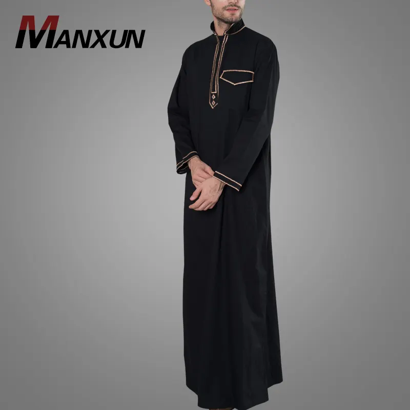 New Thiết Kế Hiện Đại Saudi Country Vàng Thêu Mens Thobe Thời Trang Jubba Hồi Giáo Men Quần Áo