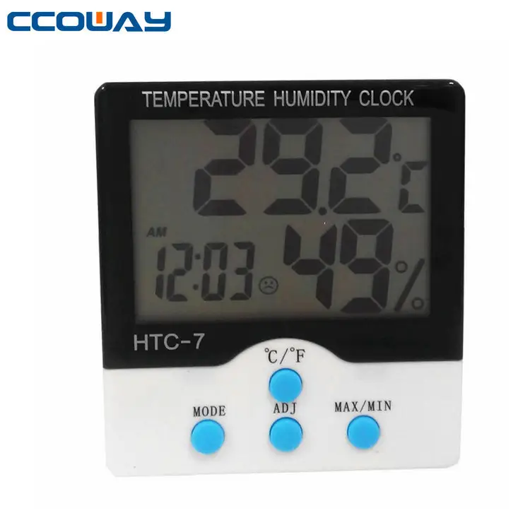 Heißer verkauf hygrothermograph htc-7 springende Punkt Zeitmessung Funktion einstellbar Grenzen Temperatur und luftfeuchtigkeit messen