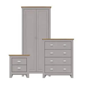 Conjunto de dormitorio de 3 piezas, mueble de madera de roble gris de alta calidad, cajones en el pecho, mesita de noche, armario de dormitorio