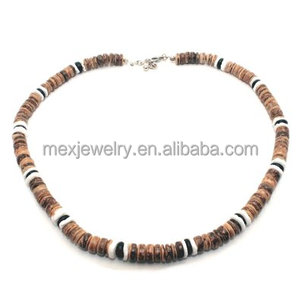 Collier de surfeur hawaïen en perles de noix de coco brun tigre avec coquille de <span class=keywords><strong>puka</strong></span> blanche et perles de coco noires - Product Image 2