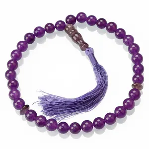 热销穆斯林 Tasbih 手镯，伊斯兰祈祷珠手镯，紫色装饰流苏紫水晶手镯