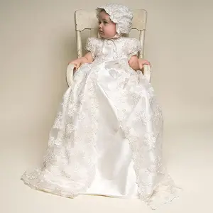 vaftiz uzun elbiseler Suppliers-Uzun beyaz bebek elbisesi vaftiz elbise vaftiz