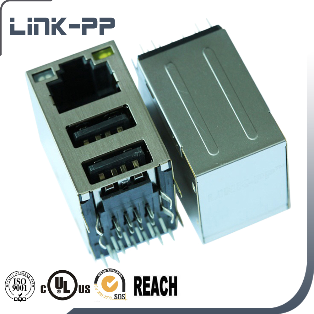 Экранированный CAT6 сетевой разъем стек USB RJ45 комбинированный разъем XRJBG7L-1-D22-180 XRJB-S-1-86-Z-K6-202