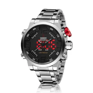 OHSEN AD1608 Mens LED 디지털 쿼츠 스포츠 스틸 손목 시계 Reloj Hombre 시계