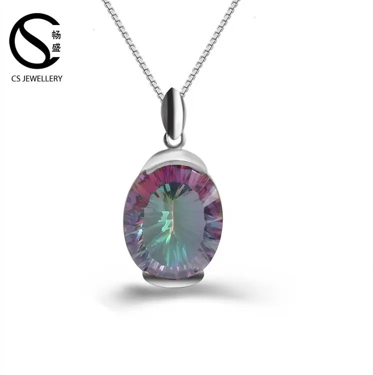 New designed big stone jewelry Mystic Topaz gemstone semi precious stone pendant