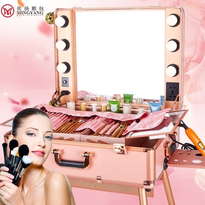 Melason grosir menyala cermin rias wajah artis kasus penyimpanan roda Universal dengan pengatur profesional braket - Product Image 1