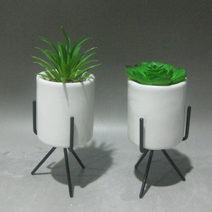 <span class=keywords><strong>Amazon</strong></span> venta pequeño redondo blanco de cerámica planta suculenta olla con soporte de metal - Product Image 5