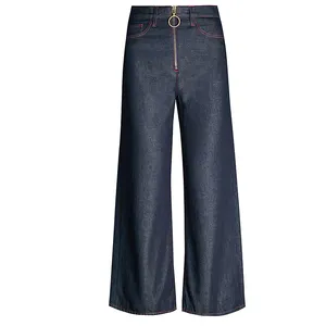 high rise pair wide-leg cropped demin jeans flared wide 5 pocket faded wash ladies jean trousers