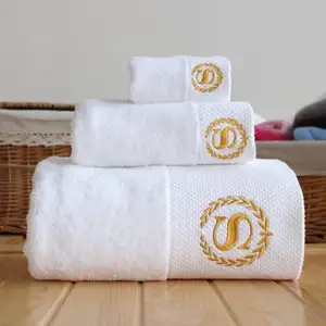 Kustom Logo Bordir Handuk Mandi Set Hotel Mewah Putih 100 Cotton Di Guangzhou