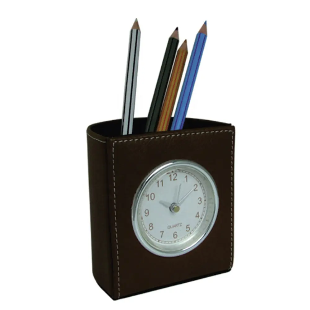 Reloj despertador de mesa de negocios de color personalizado, soporte para bolígrafo con logotipo