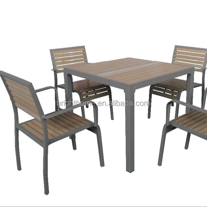 Kunststoff Holz Outdoor Garten Terrassen möbel Tisch und Stuhl Foshan Factory