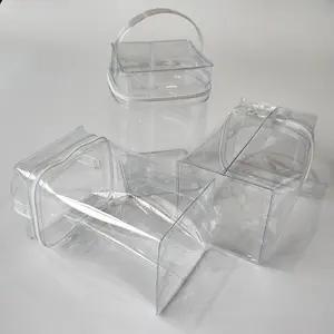 Stehen Sie wasserdichte runde Verpackung/Aufbewahrung koffer Reiß verschluss PVC klare Tasche transparente kosmetische klare Make-up-Taschen mit Griff