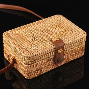 Handmade <b>Summer</b> Bali Rattan <b>Tote</b> <b>Bag</b> Woven Square with Leather Handle Natural Bamboo Handicraft Women's <b>Tote</b> <b>Bag</b> - Product Image 3