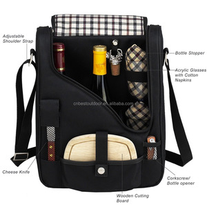 Sac fourre-tout réutilisable et sophistiqué pour le vin et le <span class=keywords><strong>fromage</strong></span> équipé pour 2 avec verres, serviettes, planche à découper - Product Image 5