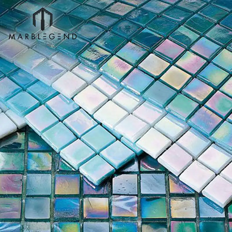 China Wholesale Wall Floor Blue Art Glass Mosaic Tiles For Swimming Pool