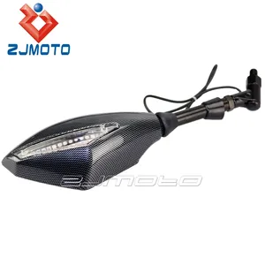 ZJMOTO Universal LED Rearview Mirror With Turn Signals Light Motorcycle Side Mirror Fit To Honda Kawasaki Suzuki Cruiser Bike