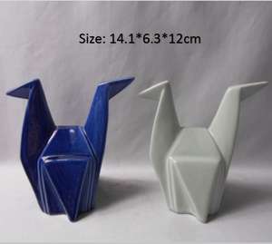 אוריגמי ציפור מנוף חרס, קרמיקה אוריגמי קריין, לבן קרמיקה ציפור - Product Image 3