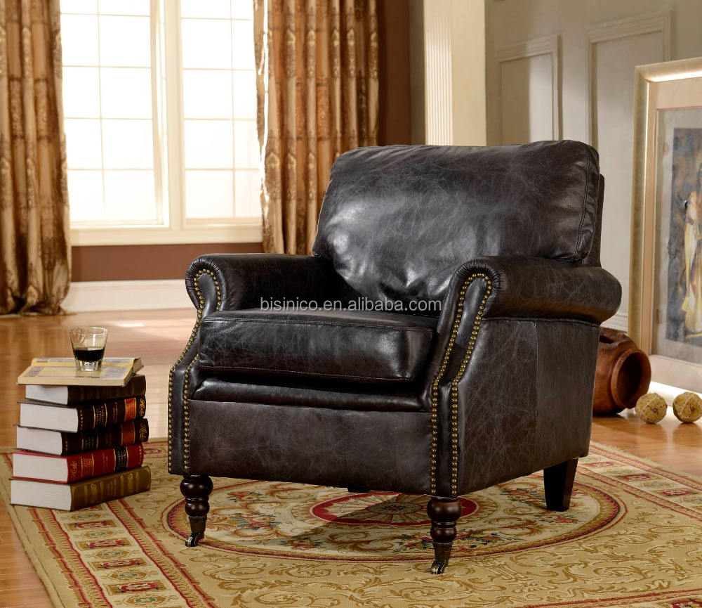 ビンテージイタリアンブラウンレザークラブアームチェア