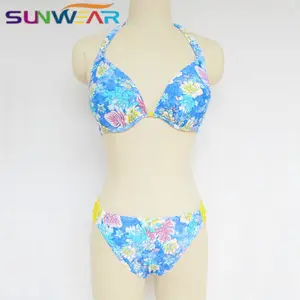 OEKO-TEX OEM OEM Low moq ladies bikini swimsuit young girls flower print triangle bandage bikini swimwear